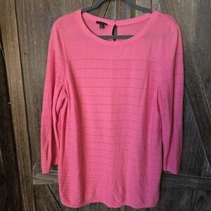 Talbots Sweater Women's Size 1X Pink Lightweight 3/4 Sleeve Tunic Scoop Neck